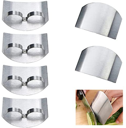 FIBOUND Edelstahl Finger Handschutz 6pcs, Fingerschutz zum Schneiden, Küchenwerkzeug, Silber, 7.6 x 5.5 cm