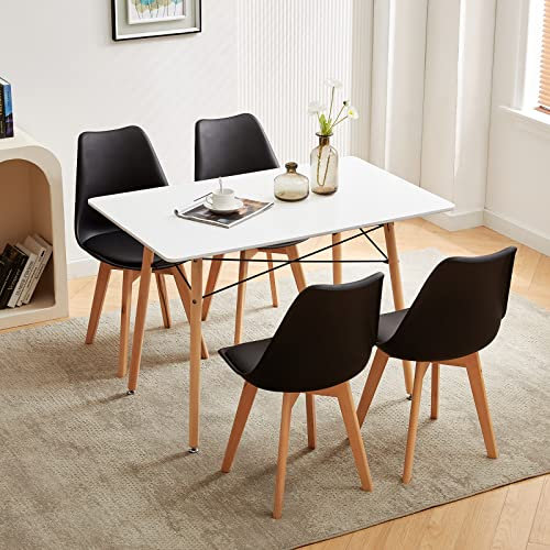 FURNITABLE Essgruppe 5-teilig | Küchentisch-Set | Esszimmertisch mit Stühlen | Esszimmergruppe für Esszimmer Küche Wohnzimmer | Weißer Esstisch & 4 Schwarzem Stühlen