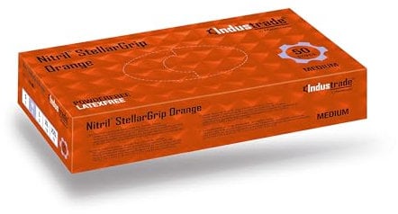 Industrade by Meditrade NITRIL Stellargrip Orange Nitrile Industrial Gloves - Diamond Texture for Enhanced Grip - Powder & Latex Free Disposable Gloves - 8.5g Thickness - Medium - 50pcs