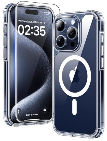 TAURI Funda para iPhone 15 Pro MAX [Compatible con Magsafe],[Protección Fuerte] Funda Protectora a Prueba de Golpes Funda Resistente a los arañazos-Transparente