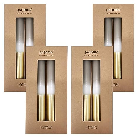 Stabkerzen 16 Stück - Beige-Weiß-Gold | Höhe 21 cm ø 2.1 cm - Brenndauer 5 Stunden | 3 farbige Spitzenkerzen - Premium Qualität | pajoma®