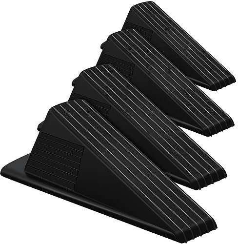 Frienda 4 Pcs Jumbo Door Stoppers Heavy Duty Door Stopper Tall up to 2inch Tall Wedge TPR Large Wedge Stackable Big Rubber Doorstop for Hotel Carpet Hardwood Concrete and Tile (Black)