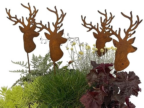 LB H&F Lilienburg 4er Set Hirsch Geweih Gartenstecker rost Winterdeko Weihnachtsdeko edelrost deko Weihnachten Dekoration Hirsch Metall (4er Set Hirsch)