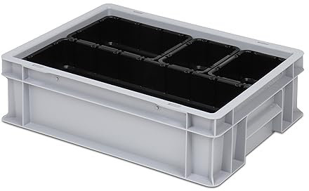 Einsatzkasten Einteilungs-Set für Eurobehälter, Schubladen mit Innenmaß 362x262 mm (LxB), 102 mm hoch, verschiedene Größen/Farben (4er Mix Set inkl. Box, schwarz)