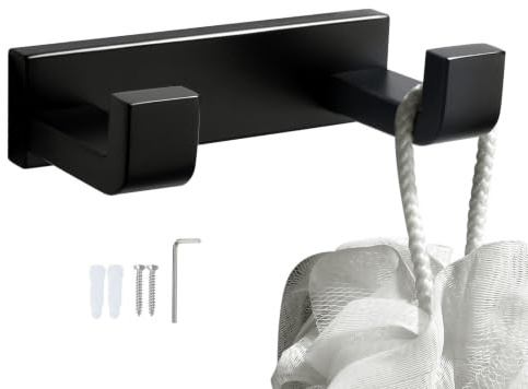 YACVCL Matte Black Towel Hooks Robe Coat and Clothes Double Hooks | Heavy Duty SUS304 Stainless Steel Wall Hooks Hanger for Bathroom Kitchen Bedroom