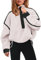 Panadila Damen-Pullover mit halbem Reißverschluss, Sherpa-Fleece, weich, übergroß, Sweatshirt mit Taschen, warm, flauschiger Pullover, Weiss/opulenter Garten, M