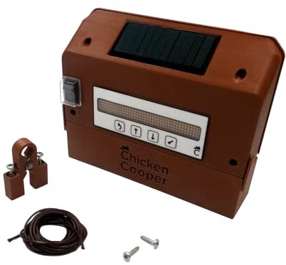 Chicken Cooper Solar Türöffner 5kg für Hühner, automatische Uhrzeitermittlung und Jahreszeitanpassung, Speicher Doppelrolle, für Ihre Hühnerklappe nachrüstbar (Braun, + Rückseitig Integriertes Licht)