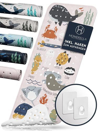 homerella® Tappetino antiscivolo vasca da bagno bambini 100 x 40 cm | Tappeto antiscivolo doccia bambini | Extra confortevole e antibatterico | INCL. GANCI (Pink)