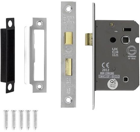 Decoranddecor Bathroom Mortice Lock - 2.5inch / 64mm - Polished Chrome - Fire Rated - UKCA & CE Approved