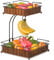 2 Tier Fruit Rack, Woven Fruit Basket with Banana Hanger, Detachable Rattan Fruit Vegetables Storage Baskets for Kitchen Counter Pantry Cabinets, Store Potatoes, Onions, Fruit, Bread (Black and Brown)