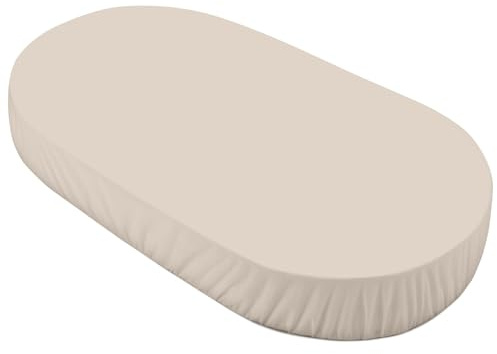 Waldin Spannbettlaken, Babybett Oval 7in1, Jersey Baumwolle | Groß 124 x 73 cm, Farbe Champagner, Oeko Tex zertifiziert, Rutschfest, Waschbar bei 40 °C