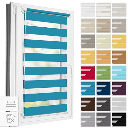 Estika® Doppelrollo Klemmfix ohne Bohren, Breite alle 1 cm - 55 cm x 150 cm - Cote d'Azur - Tag und Nacht Duo Rollo, Rollos für Fenster ohne Bohren, Fenster sichtschutz