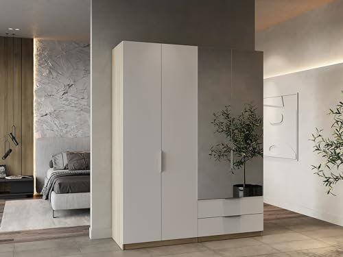 möbelando Drehtürenschrank >Ghost< in Matt weiß - 157,3x203x51,1cm (BxHxT)