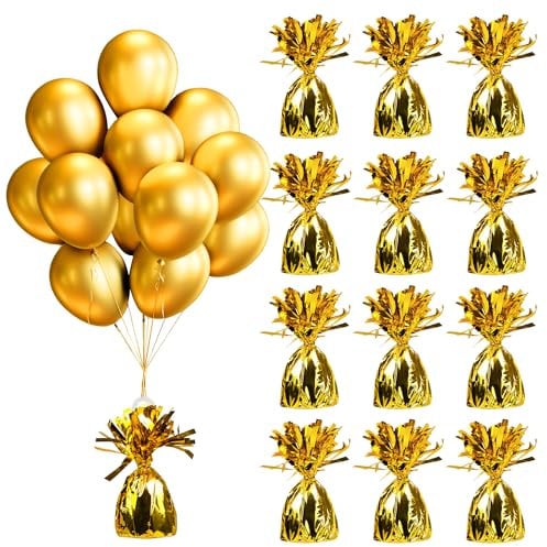 BOROSO 12PCS Ballon Gewicht Metallic Heavy Solid Ballon Anhänger Pack Halter Für Tisch Mittelstücke Geburtstag Hochzeit Weihnachten Party Dekoration (Metallic Gold)