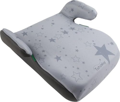 Tataway KindSitzerhöhung i-Size ECE R129/03. Autokindersitz für die Sicherheit von Kindern mit einer Körpergröße 126-150 cm. Sitzerhöhung Auto mit sterne, Sitz für Kinder auf grau Hintergrund.