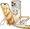 XYZ for iPhone 14 Pro Max Case with Stand, Soft Cute Luxury Love Heart for Women Girls, Double Ring Bling Glitter Clear Protective Phone Cover Case for iPhone 14 Pro Max - Gold