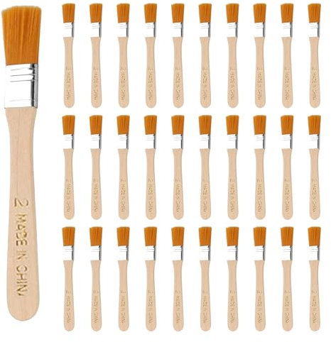 Sdhgerh 30 Pieces Small Flat Brush Bristle Brush Set with Wooden Handle Hammerite Brush Varnish Acrylic Paints for Art Painting Supplies DIY 14 cm