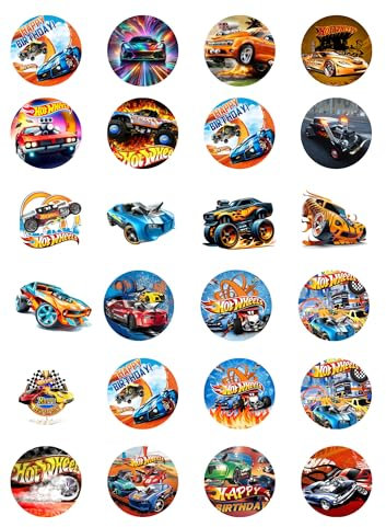 24 x PRECUT Hot Racing Car Edible Premium Wafer Card Cupcake Toppers Cake Decoration Happy Birthday Hot Car Decorations