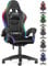 bigzzia Gaming Chair with RGB Computer Chair with Light Reclining PU Leather Video Game Chair with Headrest Adjustable Lumbar Support- Black