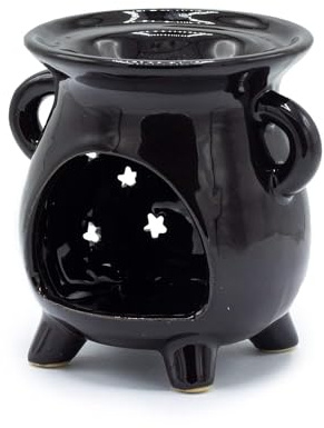 Oil Burner Simple Cauldron Oil Burner Moon and Stars Black