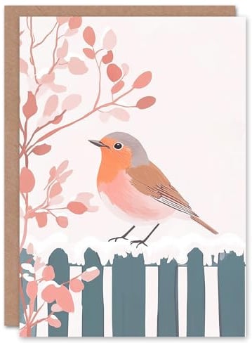 Wee Blue Coo Greeting Card Winter Robin Bird On Garden Fence Watercolour Blank For Him Or Her Art Xmas Christmas Card