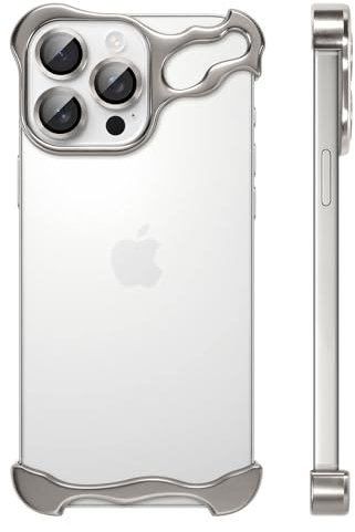 UZEUZA Frameless Hülle Metall für iPhone 15 Pro Max, Handyhülle Rahmenlose Minimalistischen Design, Schutzhülle Kameraschutz,Aluminium Schale Dünn Slim Aesthetic Bumper Stoßfeste Case, Titan Natur