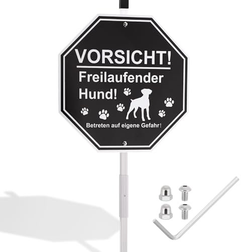 Hejo Pancarte Attention au Chien, 25×25cm Panneau Attention au Chien Aluminium avec Parenthèse, Attention au Chien Réfléchissant pour Propriété Privée Cour et Porte