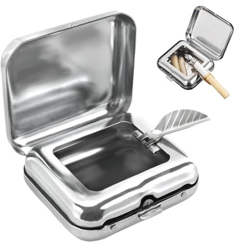 Cendrier Portable, Mini Cendrier Portatif avec Couvercle, Cendrier de Voyage Portable, Cendrier de Poche Anti Odeur, Cendrier Poche Compact en Acier Inoxydable, d'Intérieur Extérieur pour Voiture