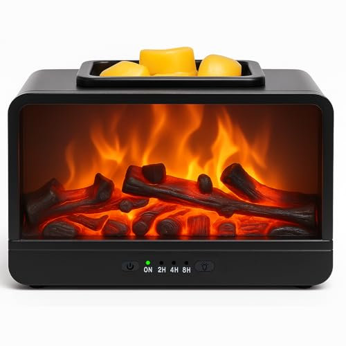 Layove Dynamics Flame Fireplace Electric Wax Melt Burner Wax Warmer PTC Heating Plate Monochromatic Fragrance Warmer for Home Office Gifts & Decor(Black)