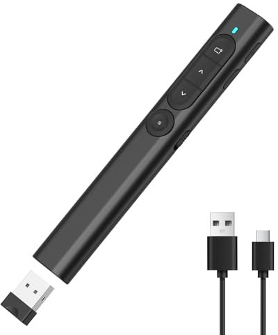 MOXYOY Presentation Clickers, Clicker for Powerpoint, Wireless Rechargerable Presenter Remote, Presentation Clicker with Volume Control/Hyperlink for Keynote/PPT/Mac/PC/Laptop (Black)
