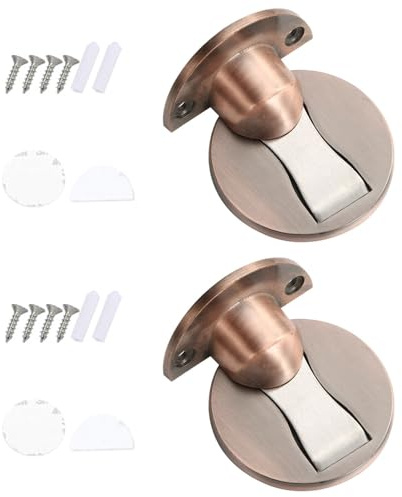 2Pcs Magnetic Door Stopper, Red Copper Doorstop Door Holder to Keep Doors Open, Door Stop with Screws and Adhesive for Office Home, No Drilling