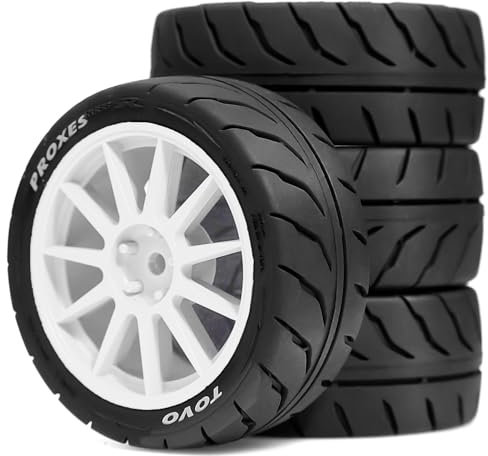 Set di 4 pneumatici per auto RC 68 x 27 mm mozzo esagonale 12 mm pezzi di ricambio per 1/10 MST Rally Tamiya XV02 TT01 KYOSHO HPI Sakura YOKOMO Touring RC auto (bianco)