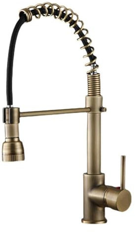 Wasserhahn, antike Küchenarmatur mit herausziehbarem Sprühkopf, Retro-Mischbatterie, heiß und kalt, Einhandgriff, langlebiges Messing-Finish, elegantes braunes Design für moderne Küchen