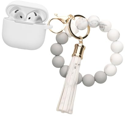 kwmobile Hülle für Apple Airpods 4 Case mit Schlaufe - Silikon Schutzhülle mit Schlüsselanhänger - Kopfhörer Cover in Weiß Grau