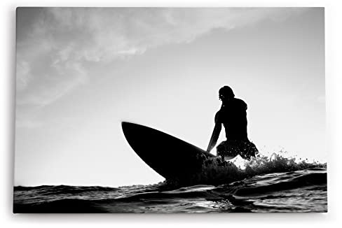 Paul Sinus Wandbilder Deko Kunstdruck 90x60cm Surfer Surfbrett Schwarz Weis Ozean Wellen Fotokunst