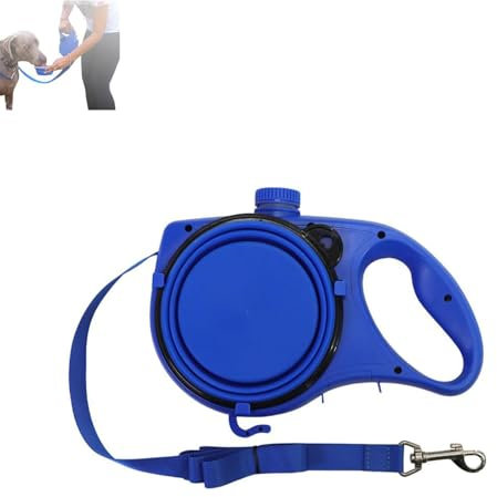 Gamelle rétractable pour Chien avec Ceinture et Gourde, 3 en 1 Multifonction, Laisse Portable avec écuelle Pliable et poignée antidérapante, pour Chiens de Petite (Blue)