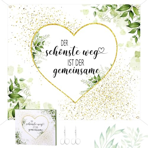 TranRantic Hochzeitsherz zum Ausschneiden, Hochzeitsdeko Laken 200x180cm | mit 2 Scheren und Seil, Hochzeitsspiele für das Brautpaar, Standesamt Banner Hochzeit- Geschenk zur Hochzeit