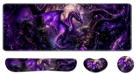 Desk Pad and Keyboard Wrist Rest, Large Mouse Pad + Keyboard Pad+Mouse Wrist Support, Non-Slip Desk Mat Protector for Office, Home 31.5×15.7 Inches Anime Dragon