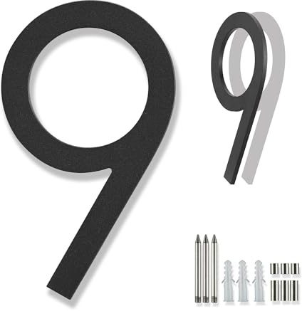 Metallo Numero Civico Esterno Nero Moderno 20 cm,Targa Con Grande Alluminio Targa 3D Moderna Numeri Civici 9
