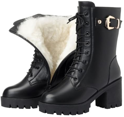 Flat Ankle Boots Women Wide Fit Winter Boots for Women UK Wide Fit, Waterproof Ankle Snow Booties with Non-Slip Ice Traction, Thermal Faux Fur Lining & Side Zipper Women'S Fit Boot
