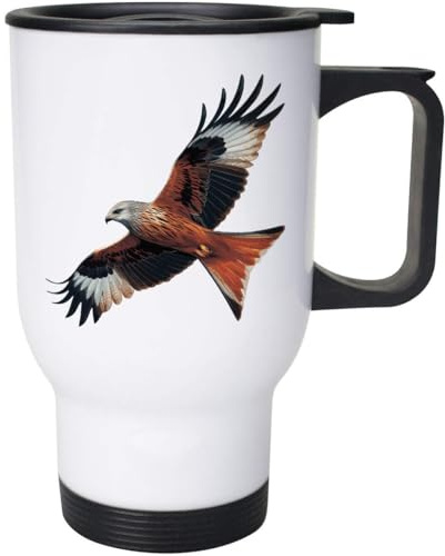 Azeeda 'Red Kite Bird of Prey' Travel Mug - 400ml (14oz) (MG00095824) | White Reusable Coffee Cup for Work, Commuting, Cars and Travel