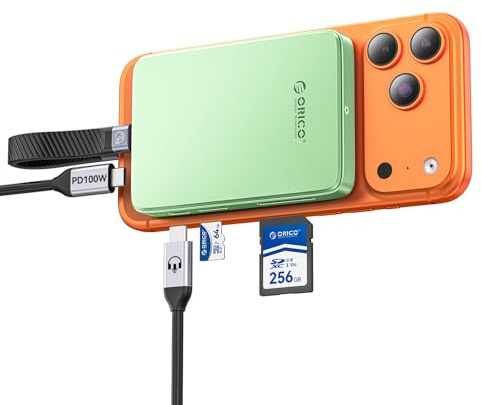 ORICO 10 Gbps Magnetische M.2 NVMe SSD Gehäuse für iPhone 17Pro Zubehör ProResSD/TF-Kartenleser, PD 100W Ladung Type-C-Headphonean schluss unterstützt SSD Größe 2230~2280 SSDs Diskless AP80F-GR