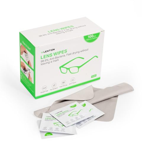 LENTION 100PCS Glasses Wipes Lens Cleaning Wipes, Individually Wrapped | Lens Wipes for Eyeglasses, Phones, Laptop, TV Screen, Cameras, Mirrors and More
