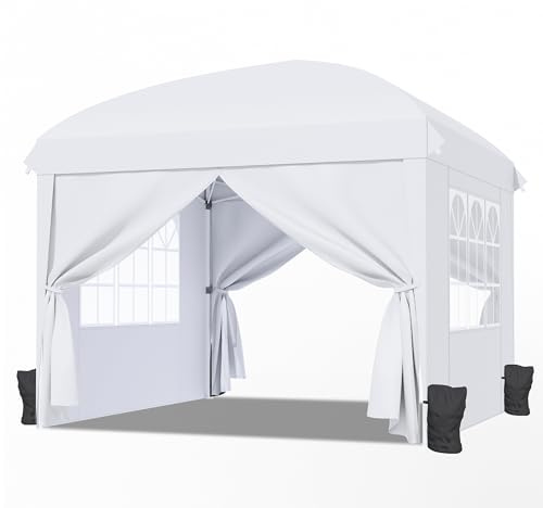 RELAX FIELD Pavillon 3x3 Faltbar mit Seitenwänden, Faltpavillon Wasserdicht | Pop up Pavillon Stabil Winterfest, Partyzelt mit 4 Gewichte Höheverstellbar, UV Schutz, für Camping Party Garten, Weiß
