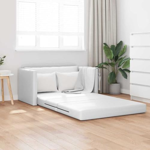Ordellia Schlafsofa 110cm Weiß Kunstleder, Modernes Bodensofa mit Metallrahmen, Verwandlungssofa für Wohnzimmer und Gästezimmer, Platzsparend, Langlebig
