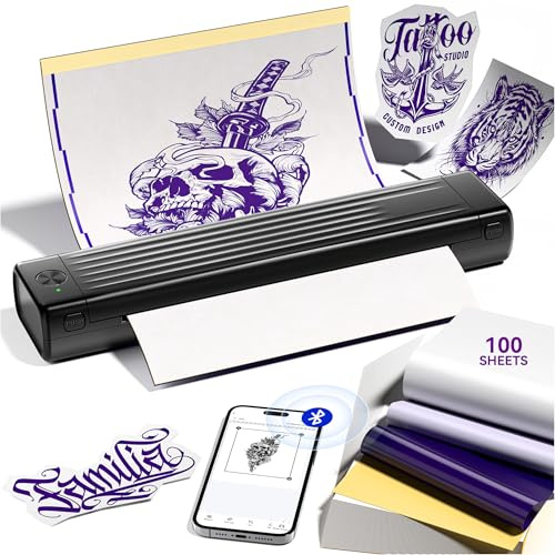 Itari A886 Tattoo Stencil Drucker mit 100 Blätter Transferpapier, Schwarz | Tattoo Drucker Bluetooth für Anfänger und Künstler, Schablone Drucker Übertragungskits Kompatibel mit Smartphone & PC