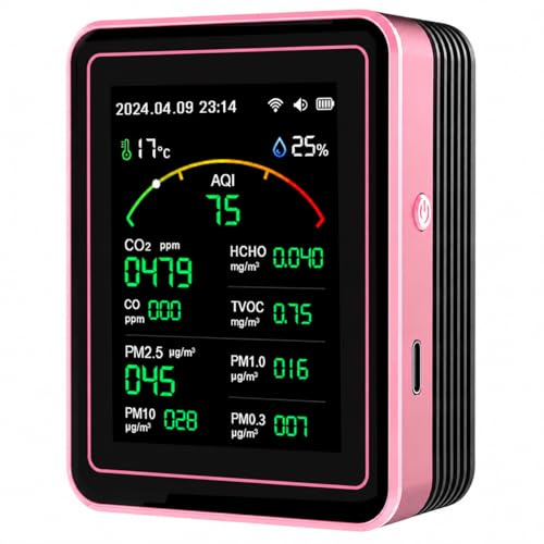 Professional 15-in-1 Air Quality Monitor with Smartphone APP - Dual Chip - Sensors Detect CO2, PM2.5/PM10, HCHO, TVOC | Real-Time AQI Alerts & Custom Thresholds | for Home, Car, Office, Plants, Pets