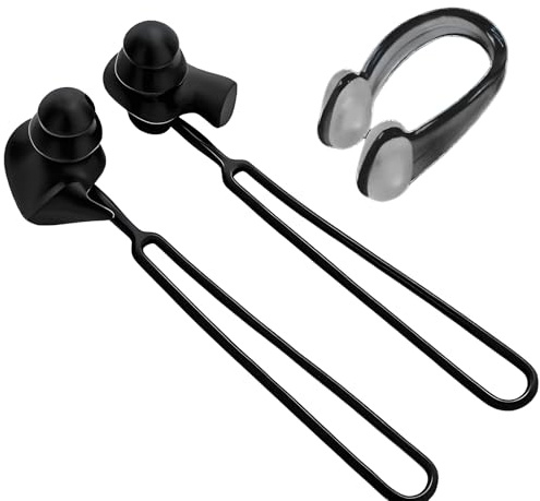 1 Paia Tappi Auricolari con Cordino, con Clip Nasale, Tappi Impermeabili Riutilizzabili Silicone Morbido, Doccia Nuoto Surf Snorkeling Sport Acquatici, Per Adulti