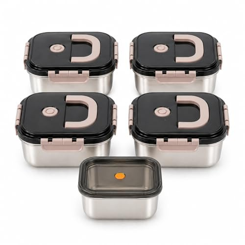 5 Pack Stainless Steel Food Storage Containers Set – Leak Proof, Dishwasher, Microwave & Freezer Safe, BPA-Free Airtight Lunch Boxes for Meal Prep & Storage