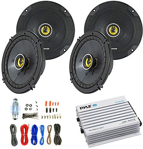 Car Speaker and Amp Combo: 4X Kicker CSC5 450-Watt 5-1/4 Inch CS Series 2-Way Car Coaxial Speakers - Bundle with 400-Watts 4-Channel Bluetooth Amplifier + 8-Gauge Amp Wiring Kit